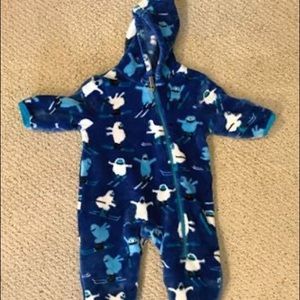 Hatley fleece/velour blue hooded bunting 6-12 mo
